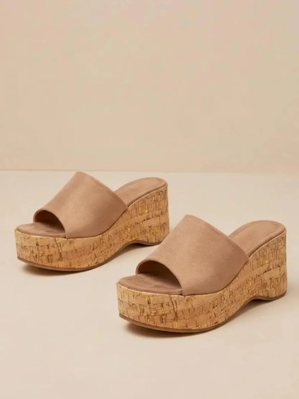Women's Platform Wedge Slide Sandals Open Toe Slip On Cork Heel Casual Summer